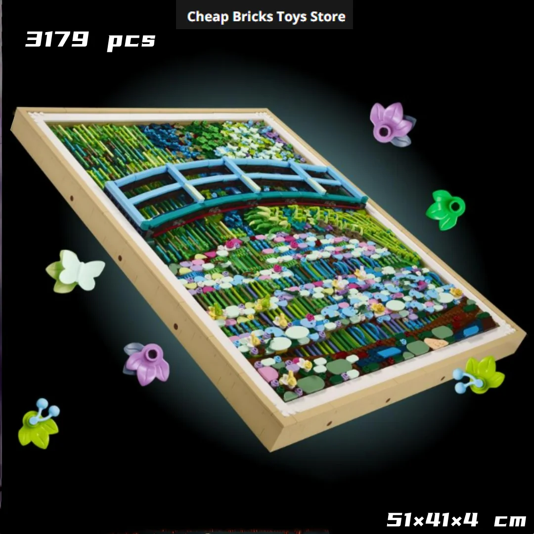 Cheapest Assemble Toy for Adults Gifts Paintings Model Water Lily Pond and Japanese Arch Bridge Building Blocks 3179pcs  A