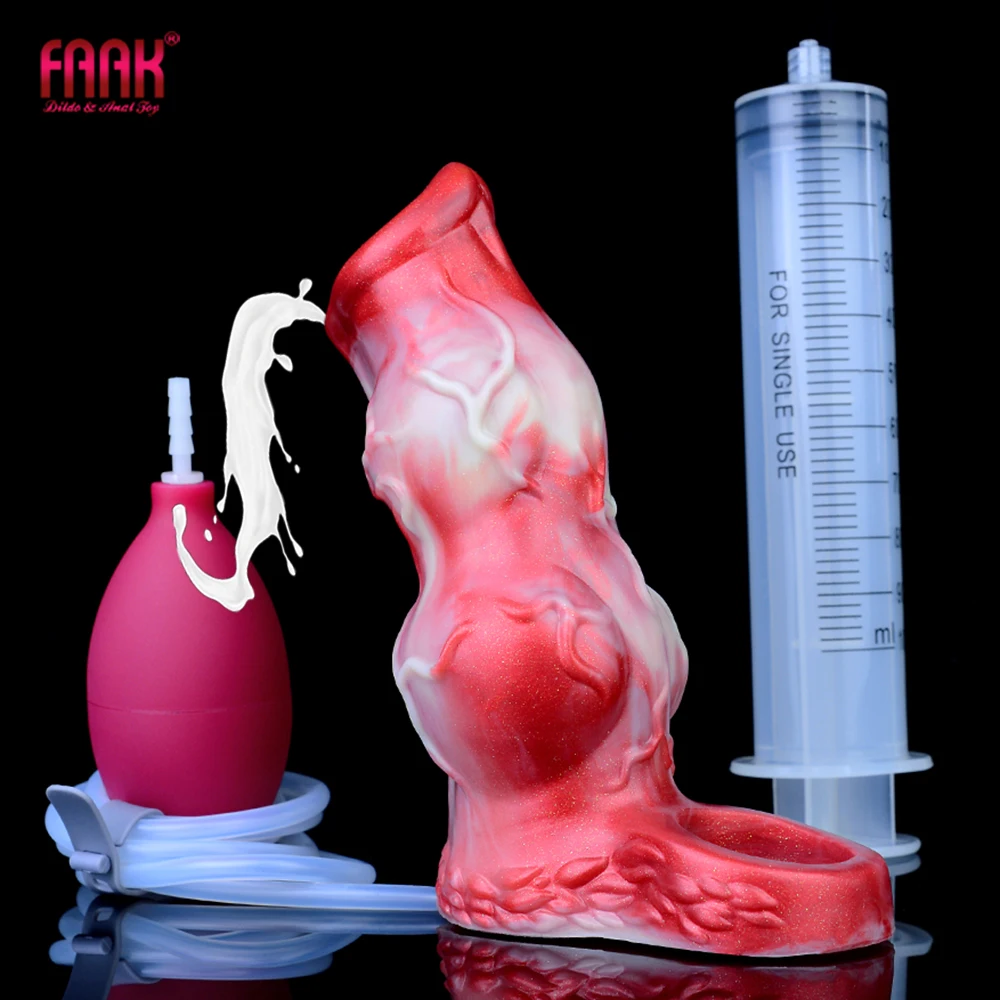 FAAK Large Knot Dog Hollow Dildo Ejacualtion Penis Sleeve Silicone Fantasy Squirting Penis Sex Toys For Men Cock Enlargement