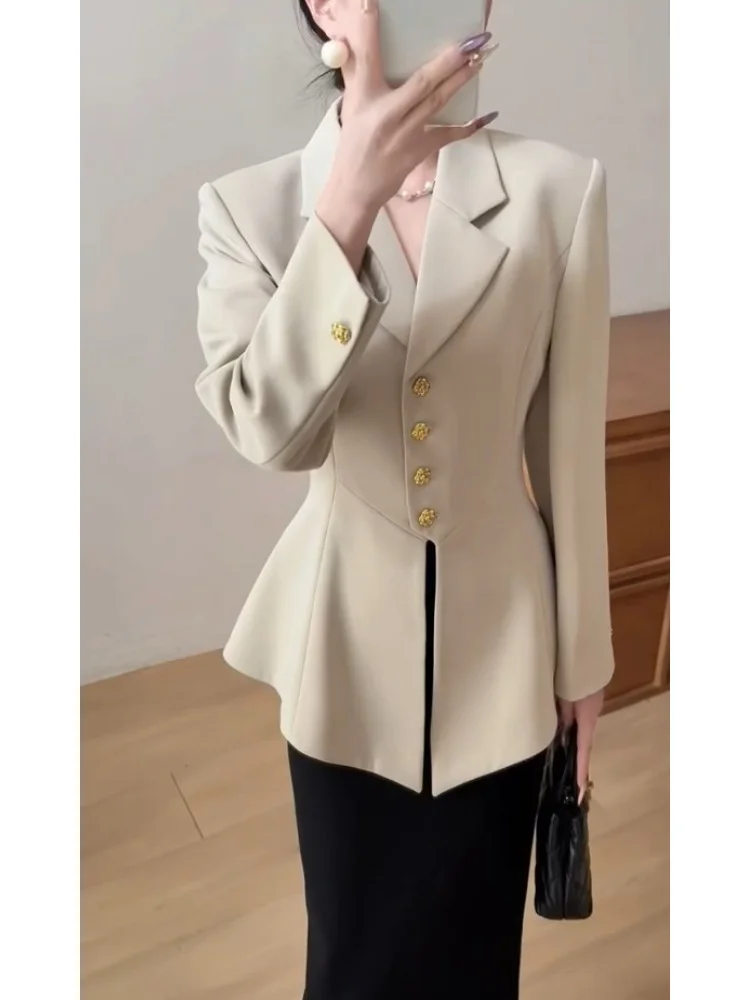 

2025 New Spring Clothing with A Professional and High-end Feel Designed To Pinch The Waist Khaki Suit Jacket