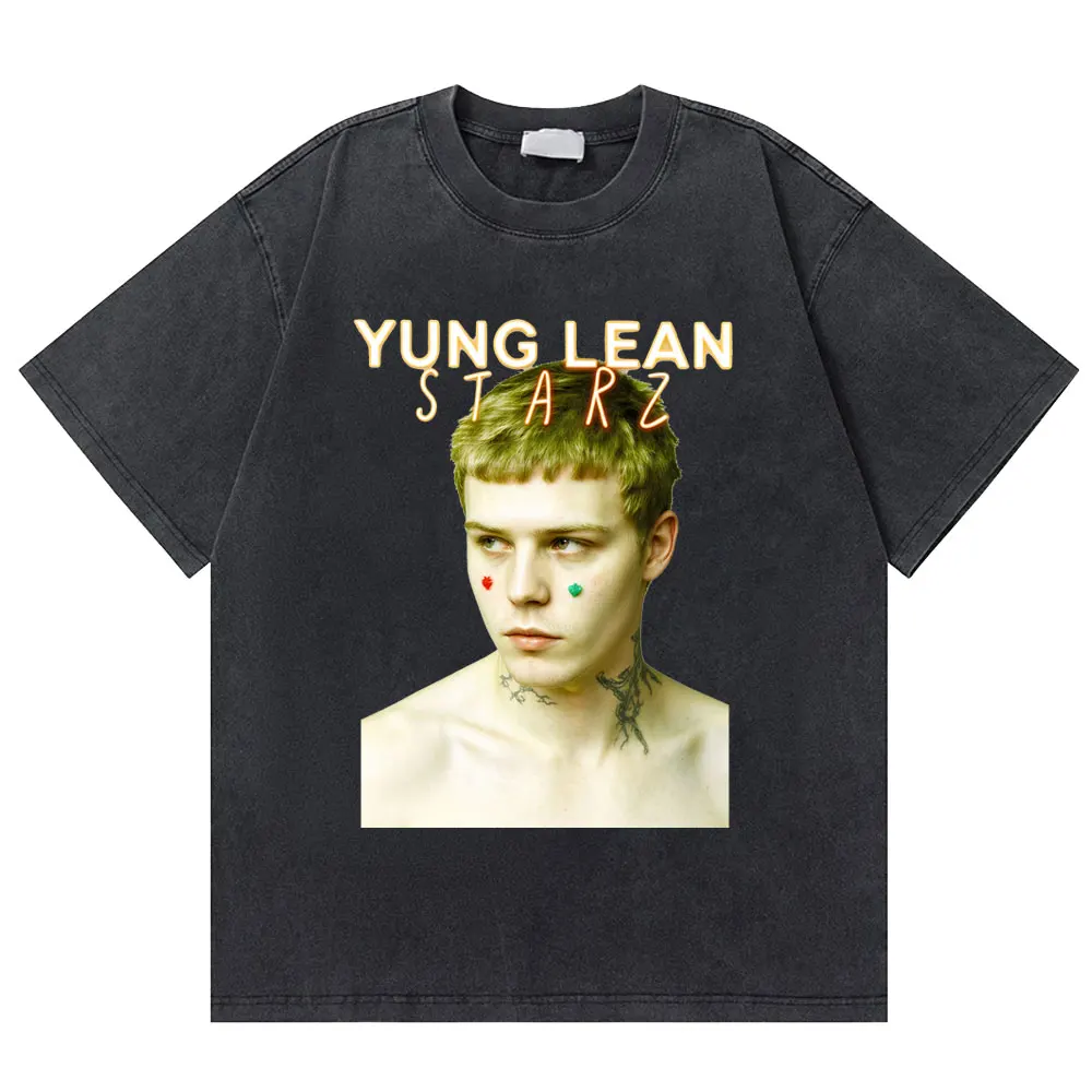 Washed Vintage Rapper Yung Lean Starz Album Cover Graphic T Shirt Men Women Hip Hop Fashion T-shirt Male Casual Cotton T-shirts