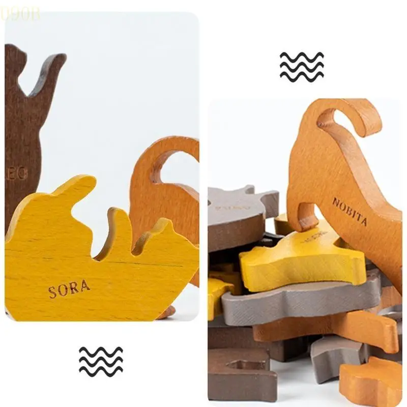 090B Wooden Balance for Cat Stacking Block Sorting Toy Fine Motor Skill Training Toy Parent-Child Interactive Activity for Ki