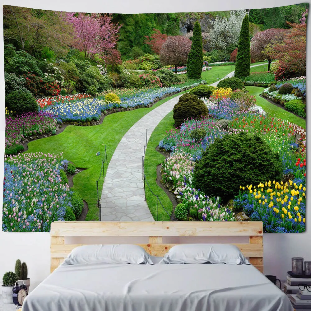 庭の風景タペストリー家の装飾アート壁掛けヒッピー寝室の壁の背景ブランケットベッドシートソファカバレッジ