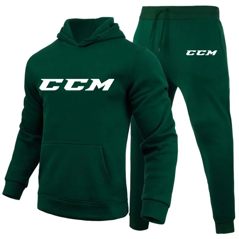 Men CCM Tracksuit Casual 2 Pieces Sets Sweatshirt Hooded+Sweatpants CCM Print Sportswear Mens Clothes Jogger Sport Suit