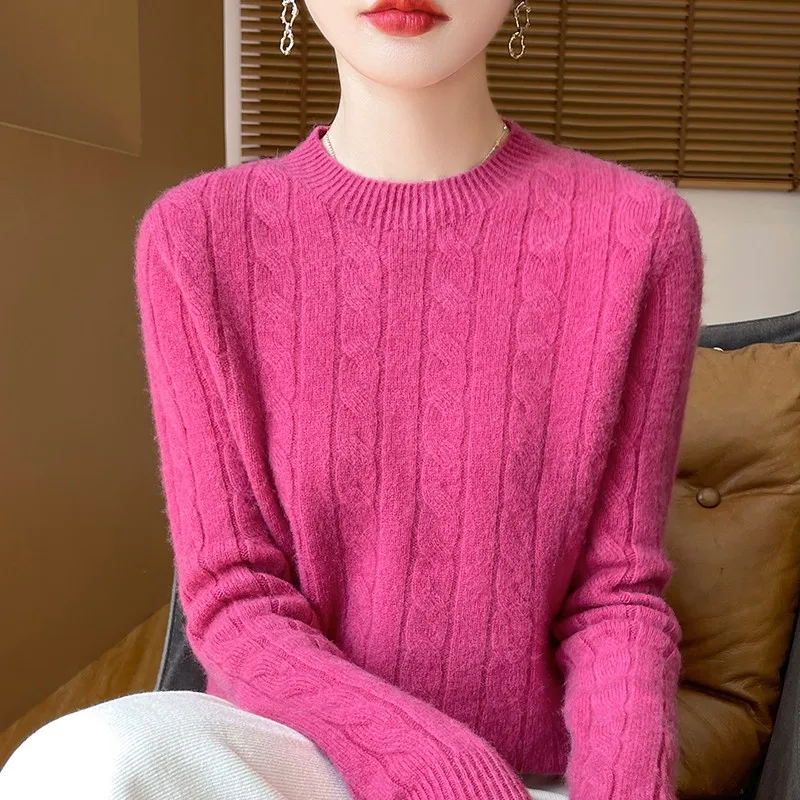 Women Winter Sweater 100% Merino Wool Thick Warm O-Neck Pullover Twist Flower Cashmere Knitwear Casual Korean Popular Clothes