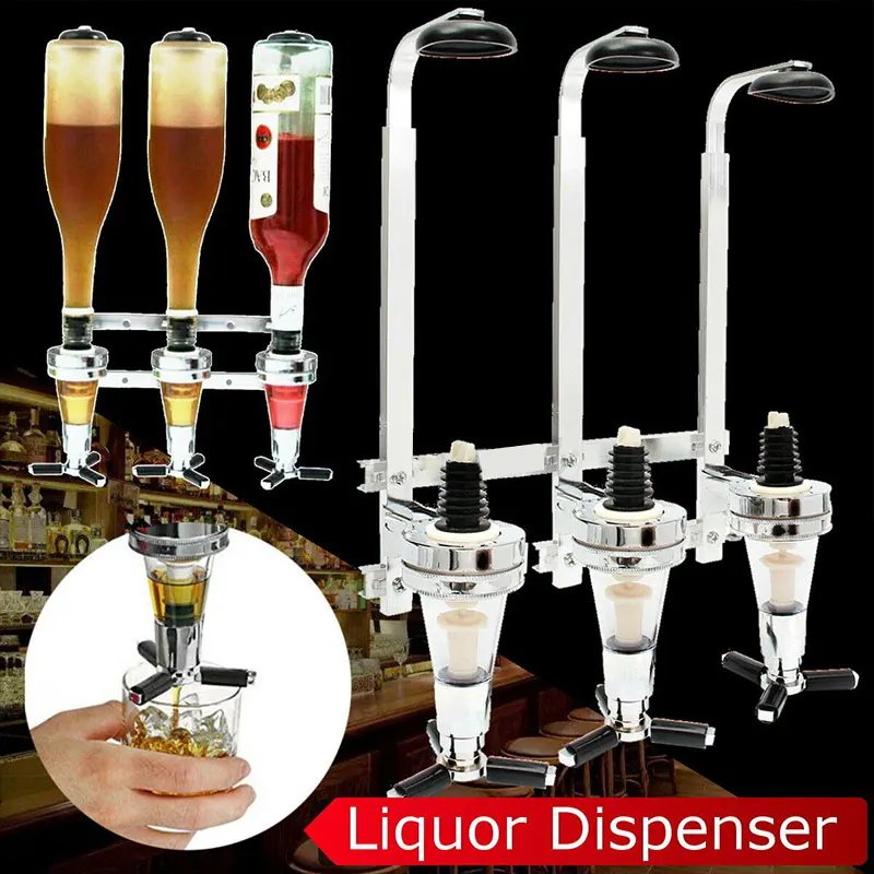 3 Bottle Liquor Dispenser Wall Mounted Cocktail Shaker Stand Wine Beer Alcohol Bar Beverage Dispenser Cocktail Alcohol Divider