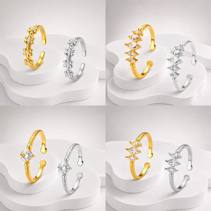 Letdiffery Minimalist Shiny Zircon Open Rings for Women Stainless Steel Luxury Engagement Wedding Finger Rings Jewelry Gifts