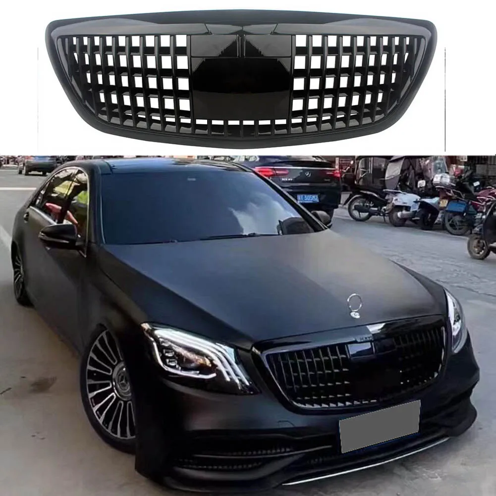 

Front Racing Facelift Grille Upper Grill For Mercedes-Benz W222 2014 2015 2016 2017 2018 2019 With ACC Camera Flip Glossy BLK