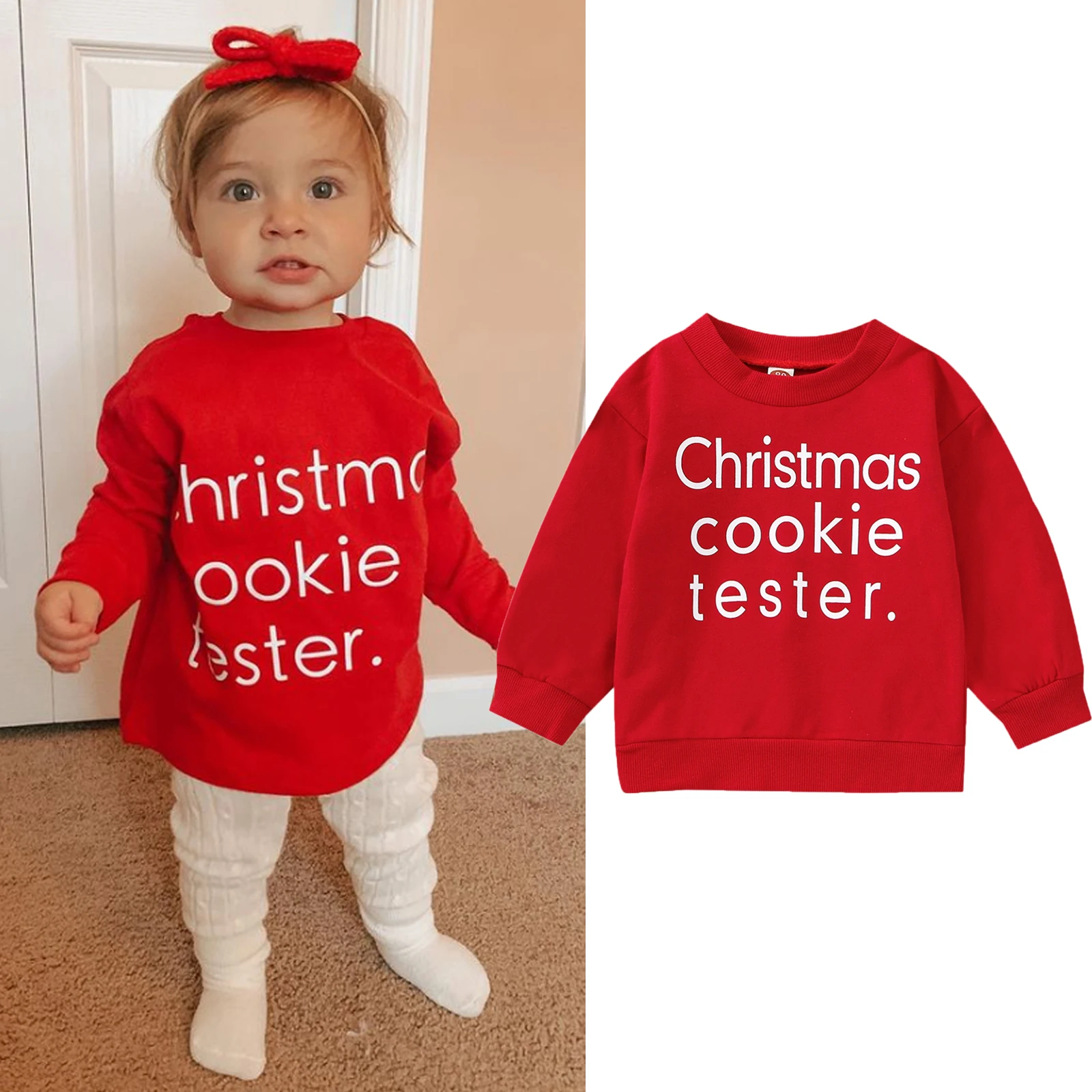 2022-08-31 Lioraitiin 0-5Years Toddler Baby Girl Boy Christmas Sweatshit Long Sleeve Cookie Tester Letter Printed Autumn Outfit