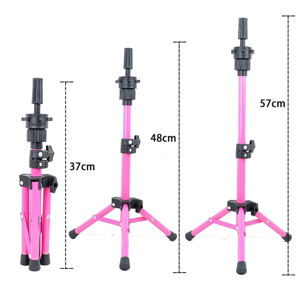 Pink Mini Wig Stand Adjustable Tripod Stand Holder with Mannequin Head Tripod Hairdressing Training Head Stand for Wig Making