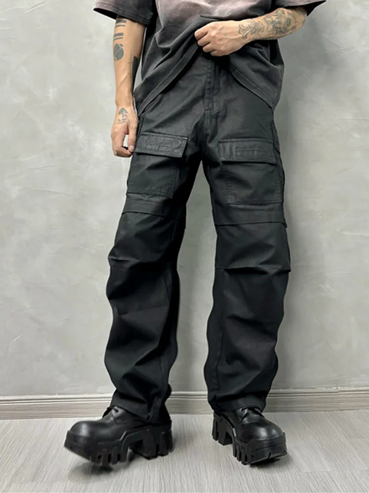 Dark Retro Waxed Personalized Casual Overalls Fashion Trousers