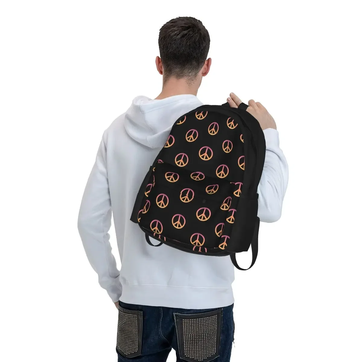 Mochila con símbolo de signo de la paz degradado para niños y niñas, mochila escolar para estudiantes, mochila para computadora portátil, bolso de hombro