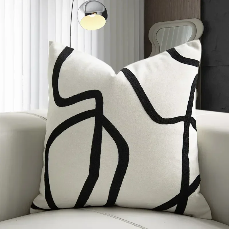 

Geometric Abstraction Line printing Pillowcase Black and White Cushion Cover Sofa Bedside Throw Pillowcover