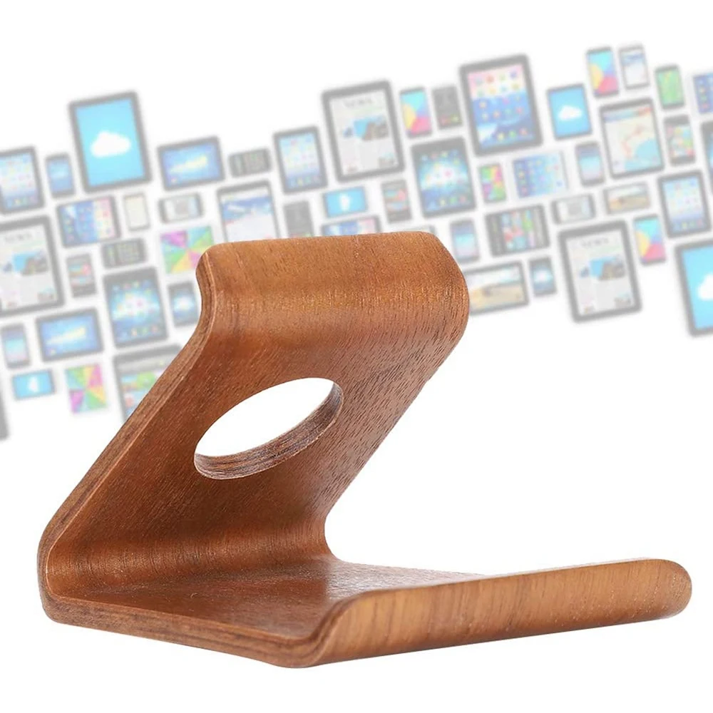 Wooden Mobile Phone Holder Desktop Universal Mobile Phone Base for All Smartphones and Tablets(Walnut Color)