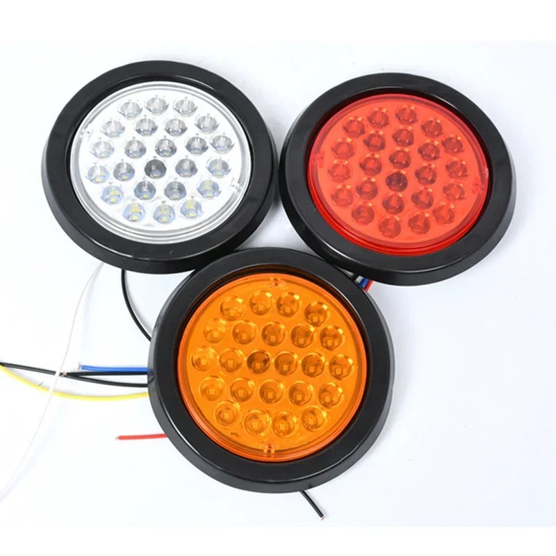 2Pcs 24V 24 LED Rear Tail Brake Stop Marker Lights Indicator Car Truck Trailer Round Reflector Warning Lamps Red Yellow White image 6