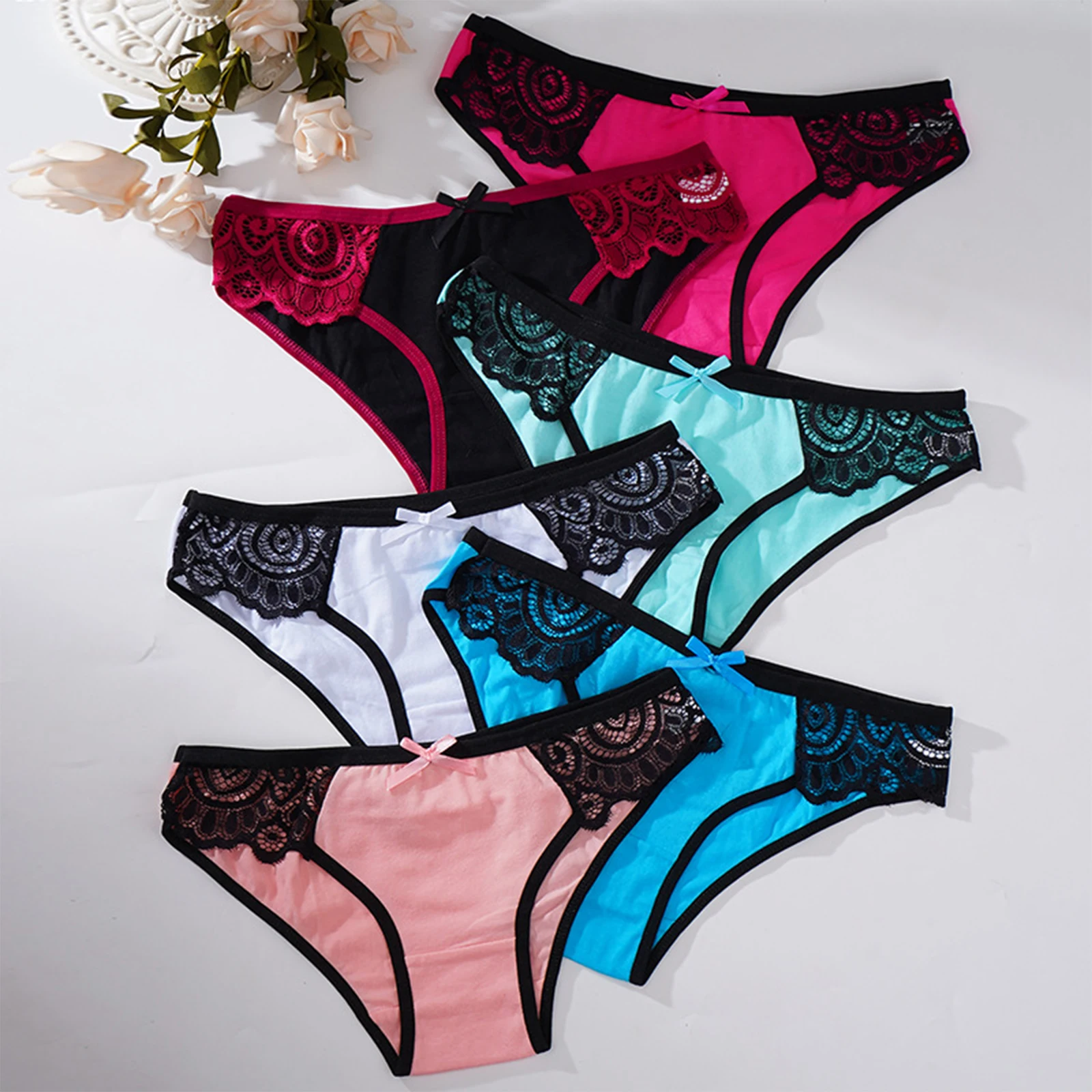 Women Lace Patchwork Breathable Panties 6PCS Sexy Underwear Soft Elastic Lady Briefs High Waist Comfortable