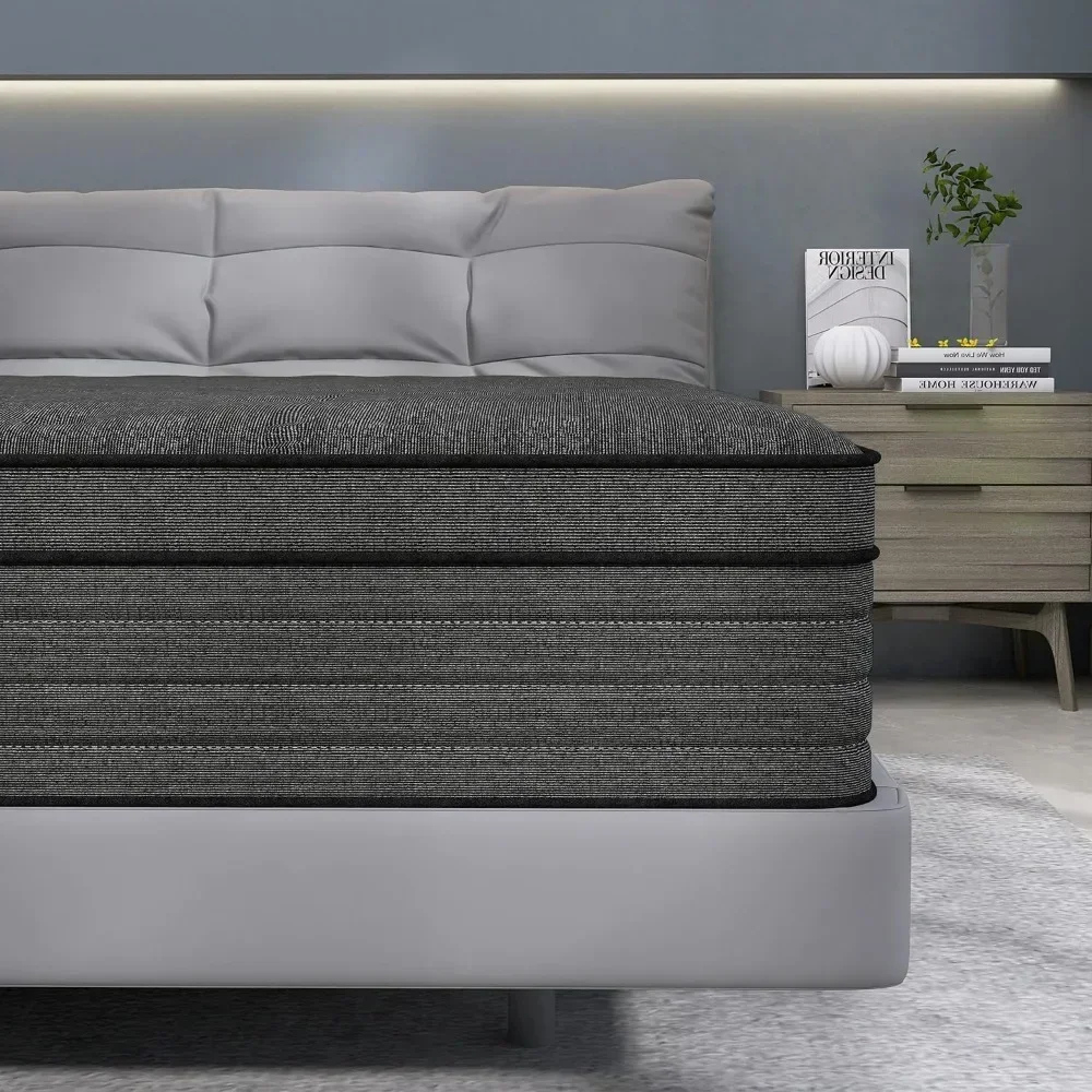 14 Inch Queen Size Mattress in a Box with Independent Pocket Spring,Memory Foam Hybrid Mattress,Pressure Reliving