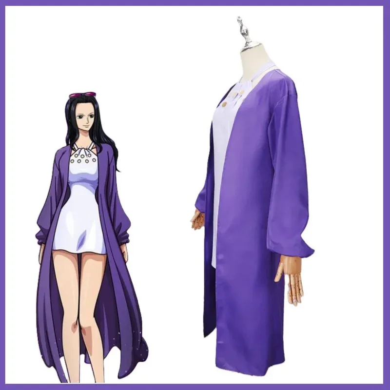 2025 11 Anime Nico Robin Cosplay disfraz Miss Allsunday abrigo púrpura chal vestido con tirantes peluca mujer adulta Sexy traje de fiesta de Carnaval