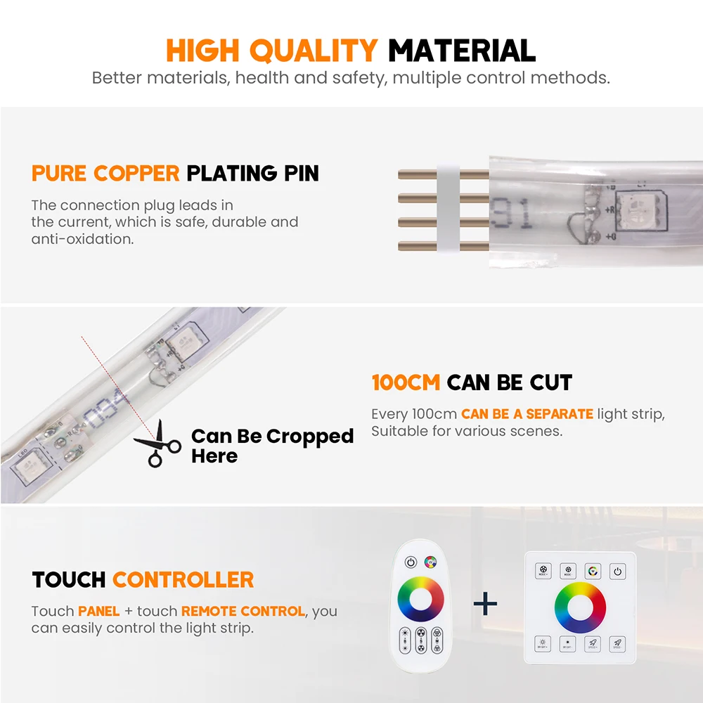 110V 220V RGB LED Strip Light Dimmable Wall Touch Remote 750W Controller EU/US/UK/AU Power Kit 5050 60LED Flex Waterproof Decor