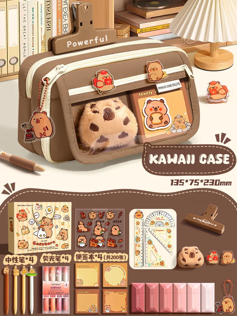 Imagem -03 - Kawaii Grande Capacidade Lápis Cases Bolsa de Escola Bolsa Box Compartimentos Suprimentos de Fornecimento Menina e Menino Kit Bonito Papelaria Zíperes