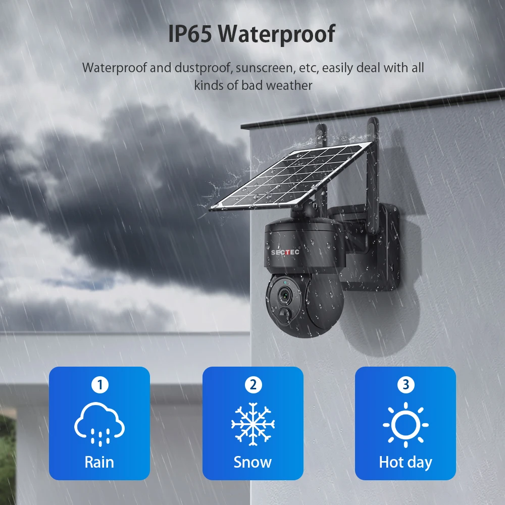 Imagem -05 - Sectec-ptz Câmera de Vigilância ao ar Livre Câmera de Segurança sem Fio à Prova Dágua com Visão Noturna Wi-fi Cctv Tuya 3mp