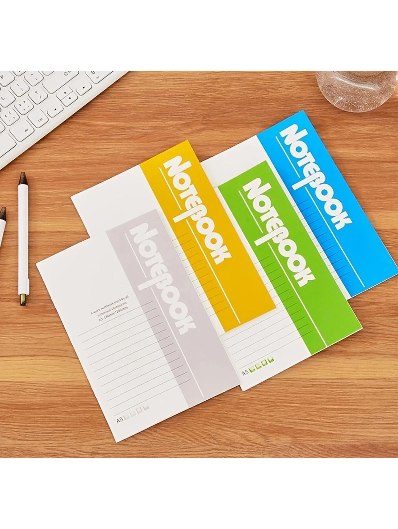 

5 A5 blue notebooks with 60 pages each. Minimal design for school, office, daily notes and journaling use.