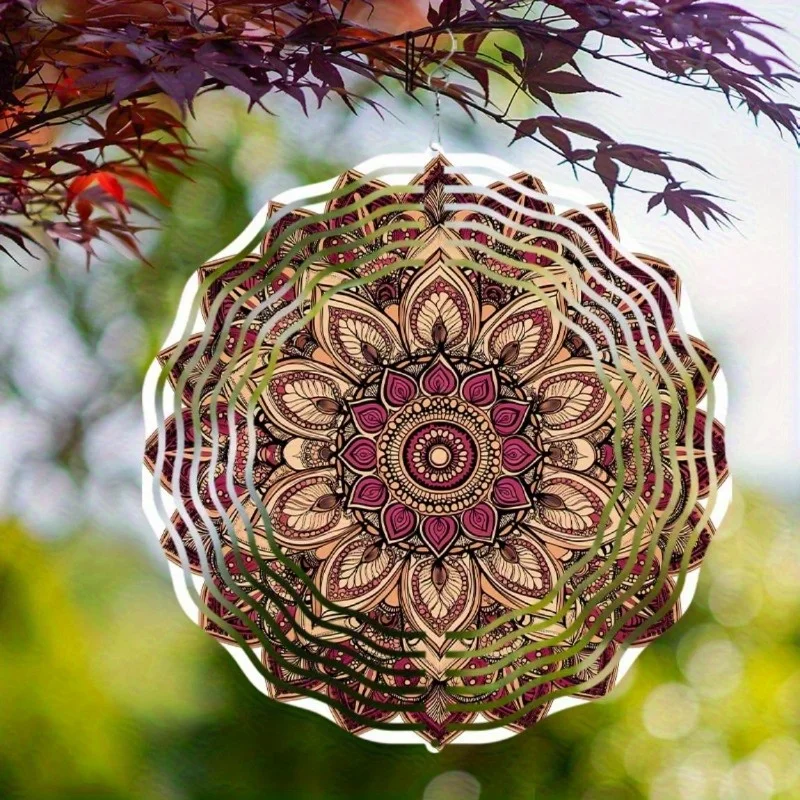 CIFBUY Metal Wind Chime Mandala Wall Art Double Sided Laser Cut Outdoor Garden Hanging Ornament Flower Decor