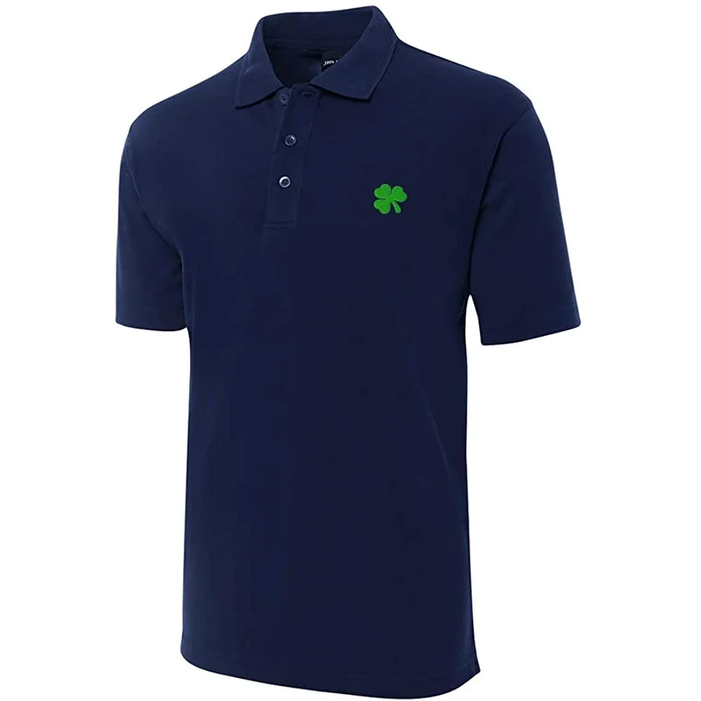 Lyprerazy Golf Shirt Green Irish Shamrock Embroidered Short Sleeve Polo Shirts Classic Embroidery Men's Polo Shirt