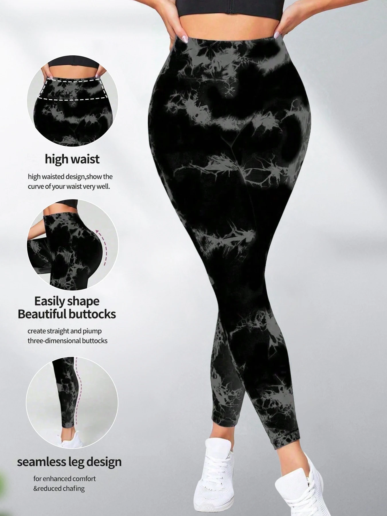 2 قطعة طماق رياضية عالية المرونة مصبوغة للنساء ، تدس في البطن ورفع الأرداف طماق اليوغا #3