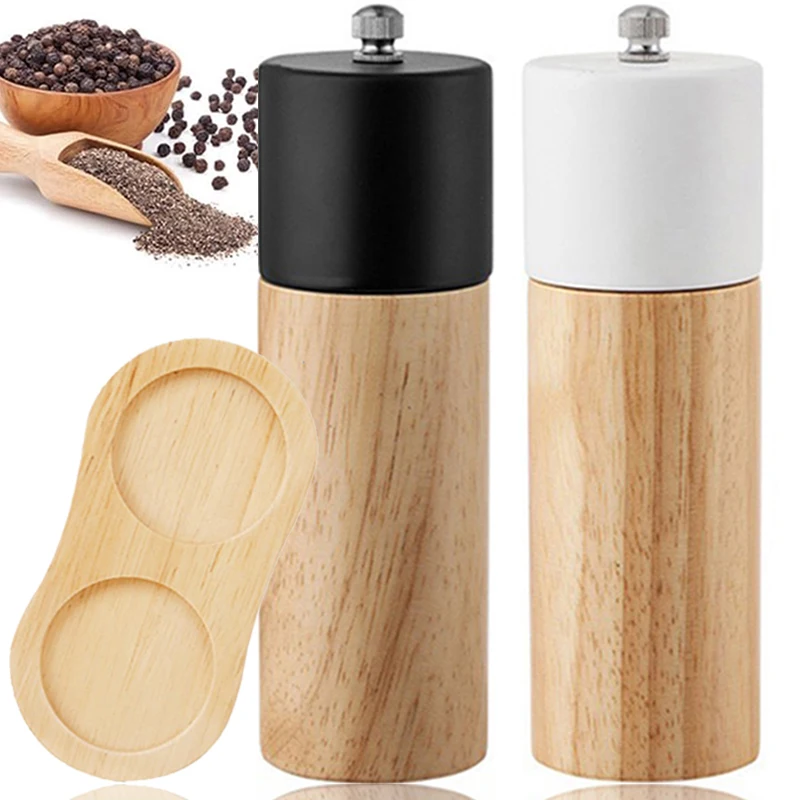 Manual Mills Wooden Salt And Pepper Grinder with Base Multi-Purpose Cruet Kitchen Tool Ceramic Grinder For Kitchen Household