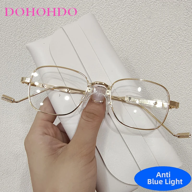 

Fashion Metal Square Anti-Blue Light Glasses Trend Luxury Brand Design Reading Classic Computer Optical Eyeglass For Office Work