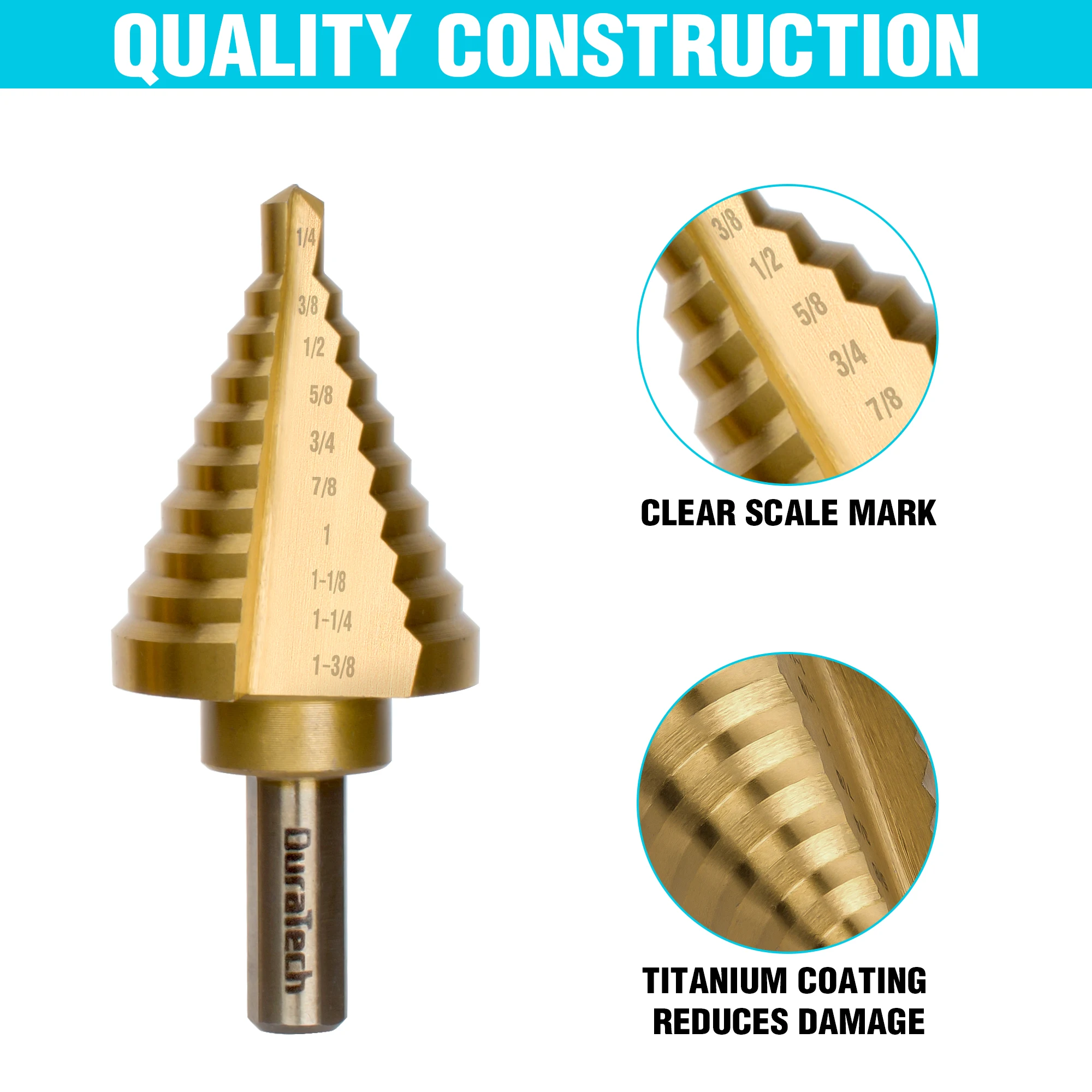 DURATECH-Juego de brocas escalonadas con punzón central automático, cuchillas de corte de doble flauta recubiertas de titanio, brocas escalonadas para Metal, 6 piezas