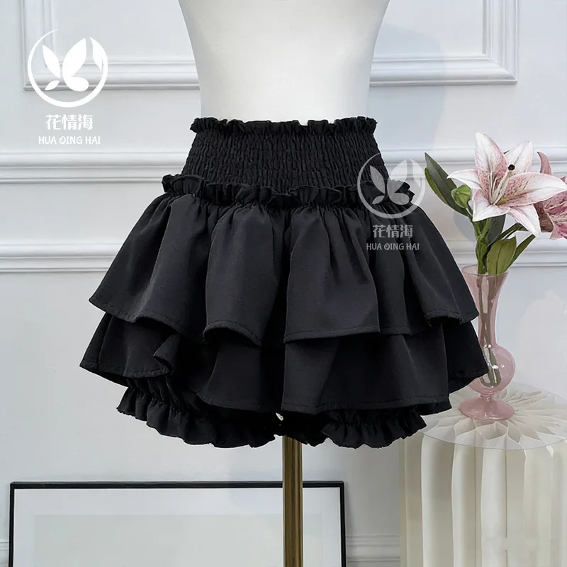 French Ballet Style Ruffled Cake Skirt With Skirt Pants High-Waisted Puffy Skirt Solid Color Pure Desire Casual Elegant 8D9C