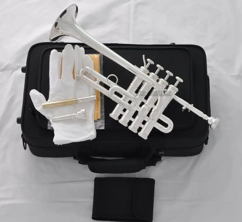 

Профессиональная посеребренная труба Piccolo Bb/A, рог 4, клапаны Monel с футляром 2025 г.