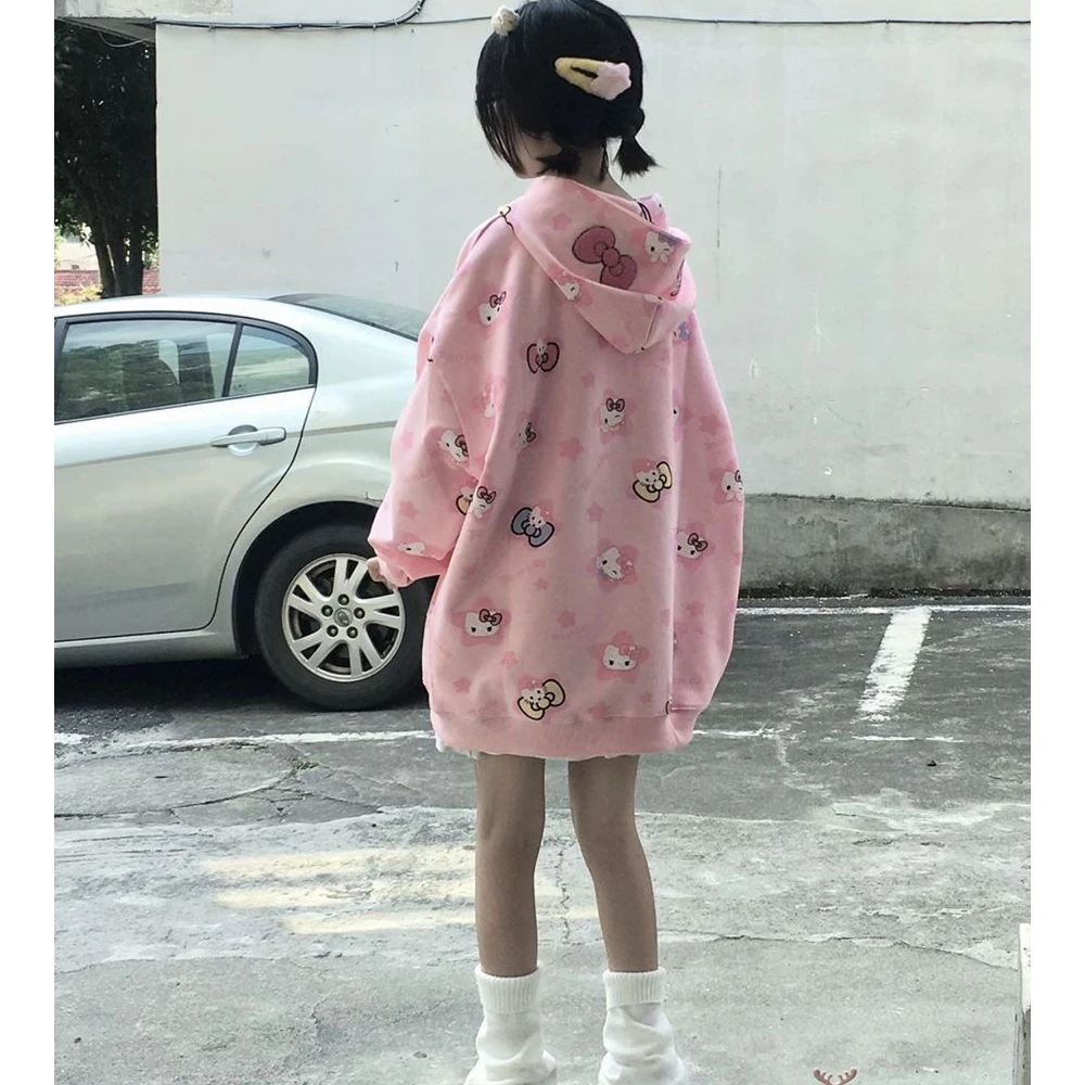 New Cartoon Sanrioed Hellokitty Cardigan Zip Hooded Sweatshirt Cute Kittys Printing Spring and Autumn Thin Coat Tops Anime Gift