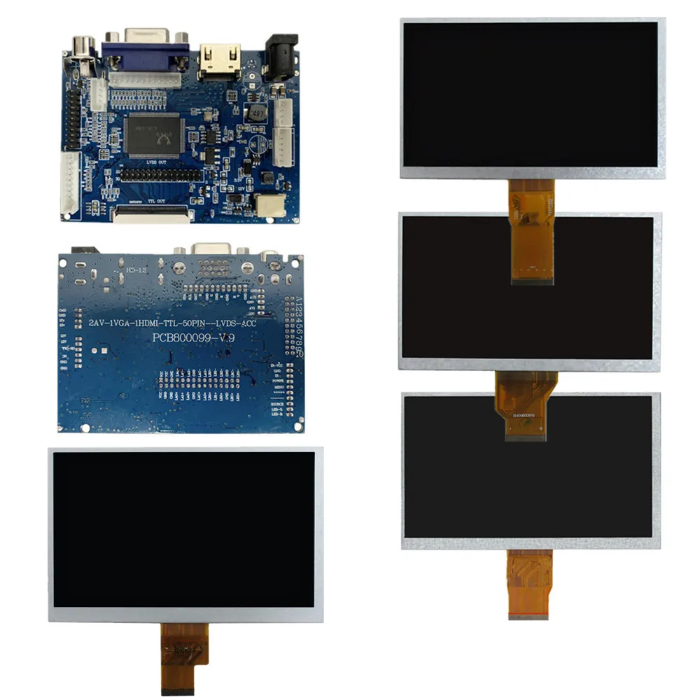 7-インチ-lcd-スクリーンディスプレイモニター、ドライバーコントロールボード付き-2av-vga-hdmi-互換-raspberry-pi-4b-3b-zero-5-banana-pi-用