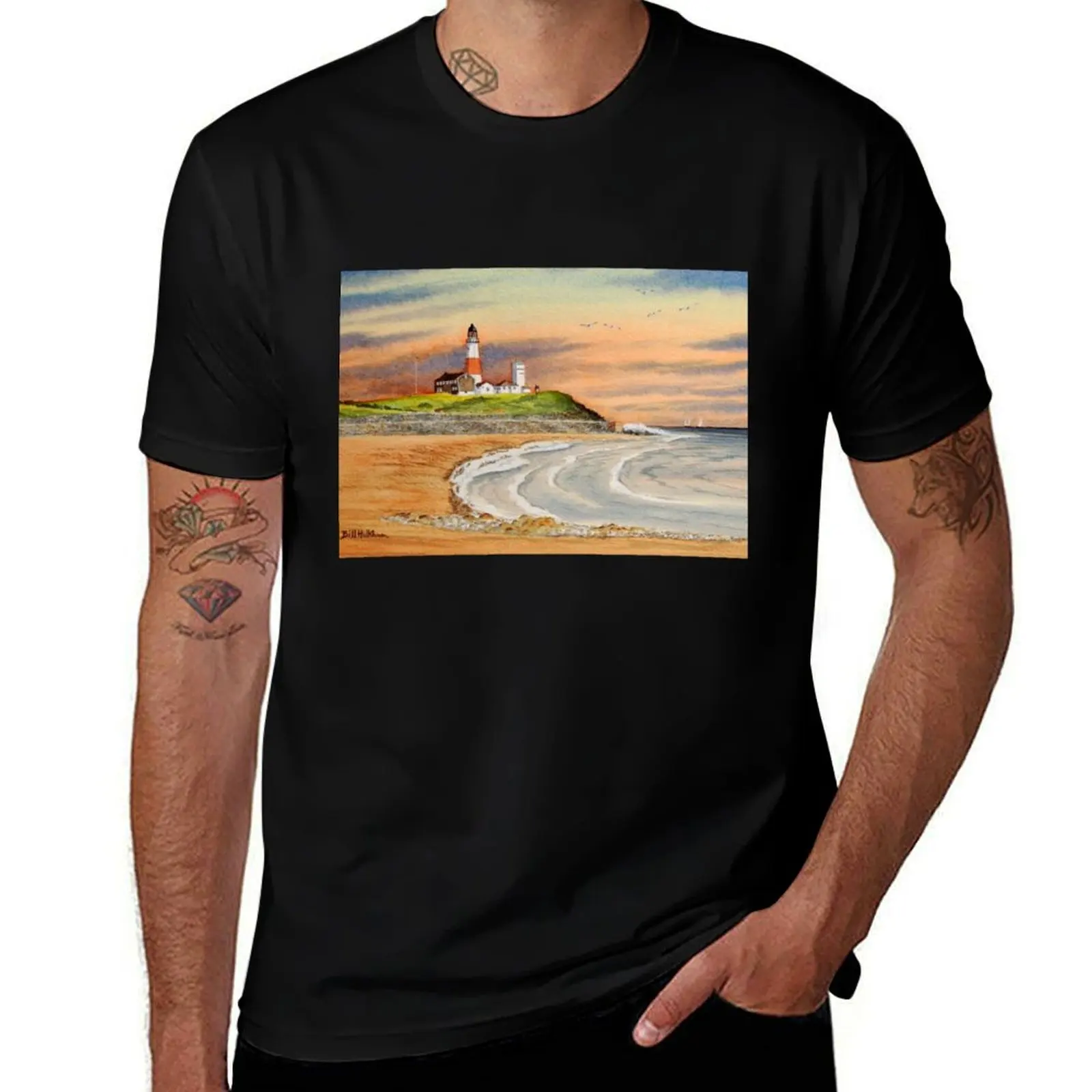 Montauk Point Lighthouse East Hampton New York T-Shirt Relaxed Casual Short Sleeve Tee T-Shirt