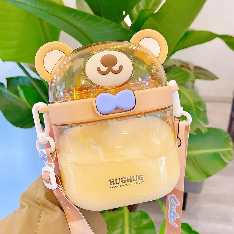 Cute Bear Plastic Cup Kawaii Kid Tumbler Summer Portable Sport Drink Kettle 850ml Water Bottle For Girl Cartoon Travel Straw Mug