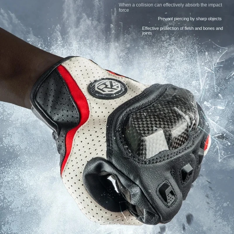 

Summer Men's Breathable Touchscreen Motorcycle Leather Gloves for Cycling Racing Anti-Slip Lightweight Motorbike Riding Glove