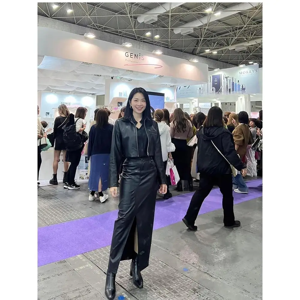 سترة Street Sle فضفاضة مناسبة مع سحاب إغلاق، طقم جانبي واحد طويل Sve بياقة مقلوبة من الجلد Jaet #2