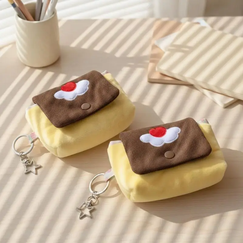 Multifunctional Fluffy Plush Small Purse Cute Cherry Pudding Card Holder Portable Mini Wallet for Girls Daily Carry