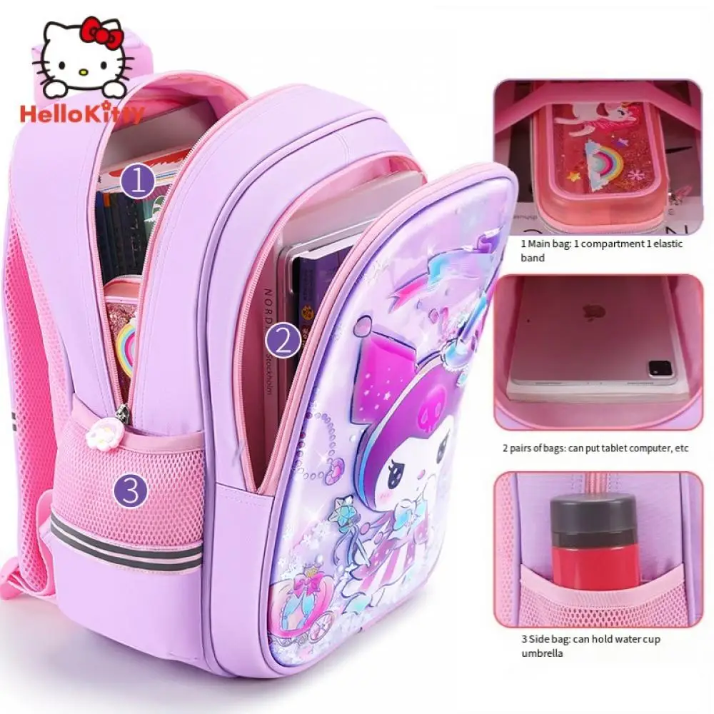 Anime Sanrio Schoolbag Primary School Girls Kuromi Children Burden Reduction Spine Protector Backpack Kawaii Schoolbackpack Gift