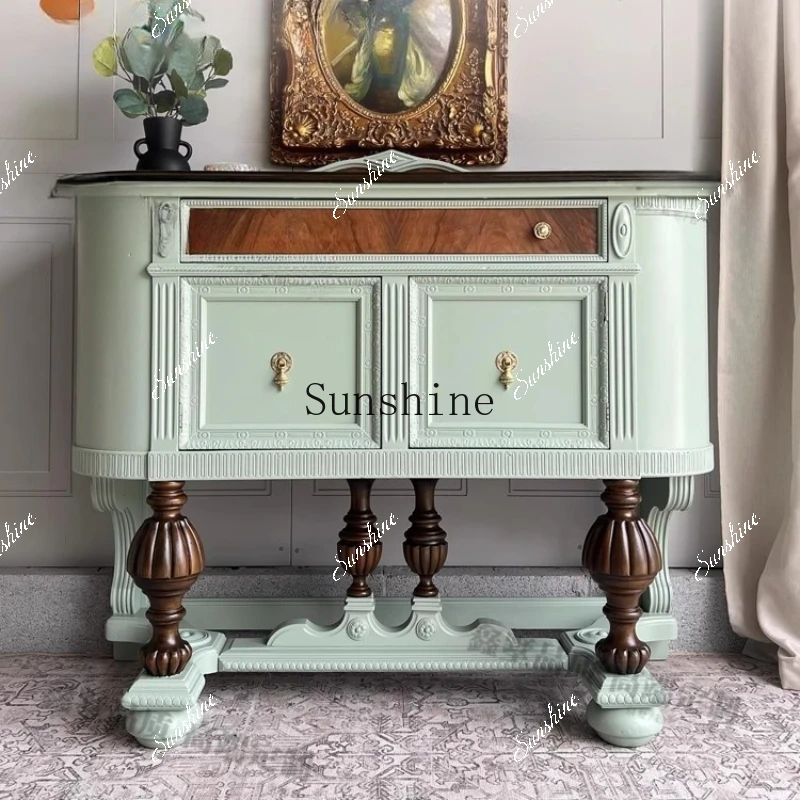 contrasting color decorative cabinet small apartment living room solid wood carving flower retro style foyer storage porch  FT