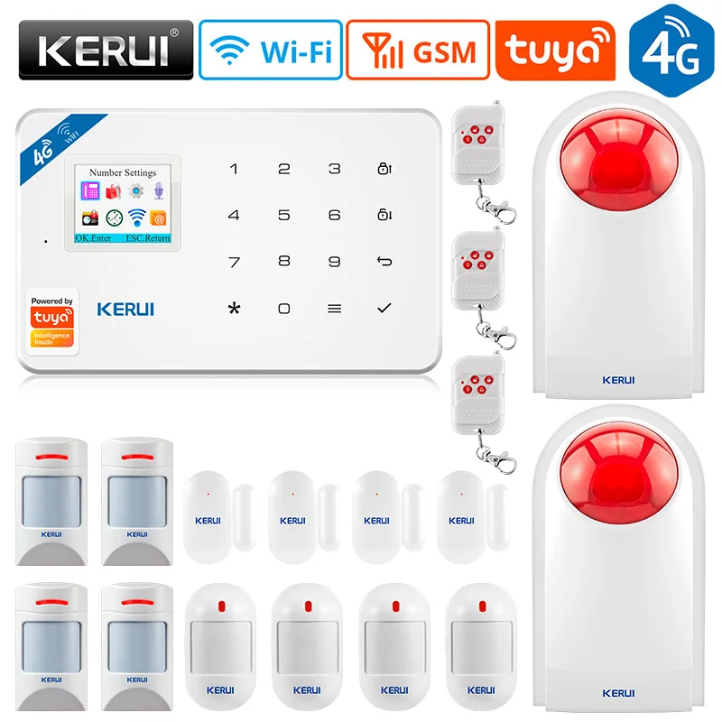 KERUI W184 Tuya 4G WIFI Security Protection Anti Theft KIT Smart Home Alarms Security Alarm System Kit Sensor 6 Languages Garage