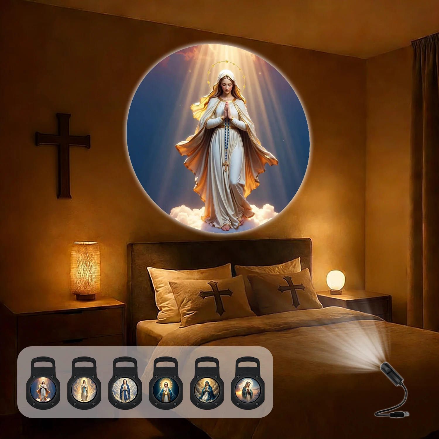 

Шесть проекционных светильников с изображением Девы Марии, украшения в христианском стиле, подходящие для декора стен и потолков в помещении.