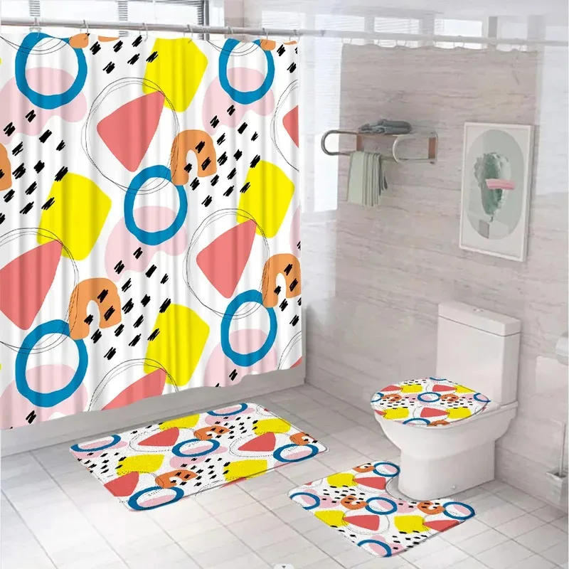 

HJN23Abstract Leaves Shower Curtain Sets Colorful Medieval Flowers Art Design Bathroom Decor Non-Slip Rugs Toilet Lid Cover 6Jn