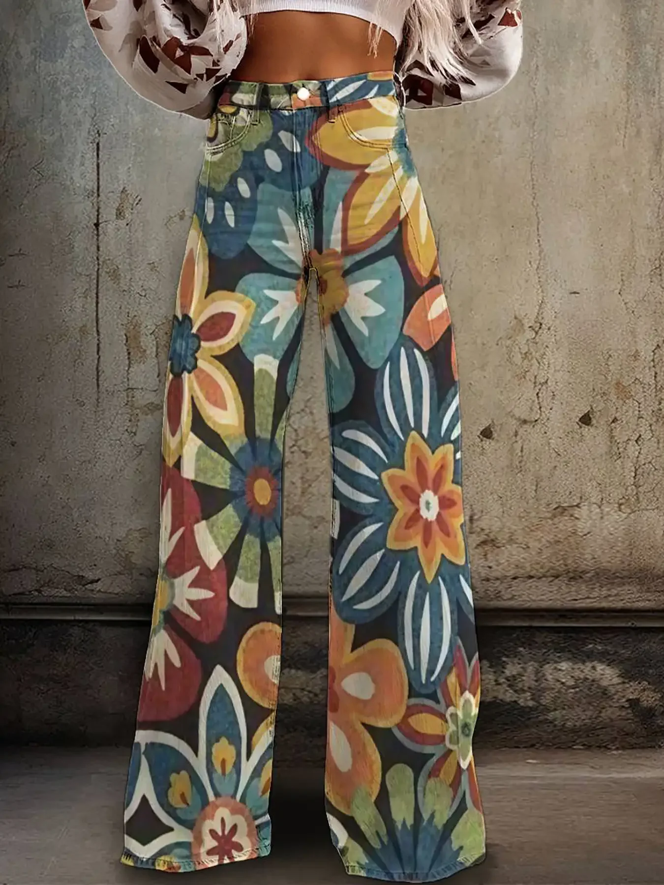 جينز نسائي جديد لعام 2026 مع قماش الدنيم المقلد، كاجوال، عصري، مريح، سروال شتوي فضفاض بقصة ضيقة، #2