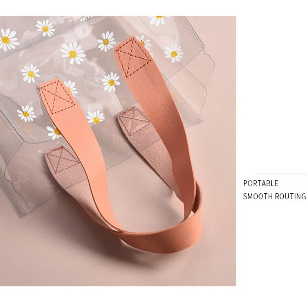 High Quality PVC Clear Tote Bag Transparent Little Daisy Waterproof Storage Bag Handle Transparent Shopping Bags