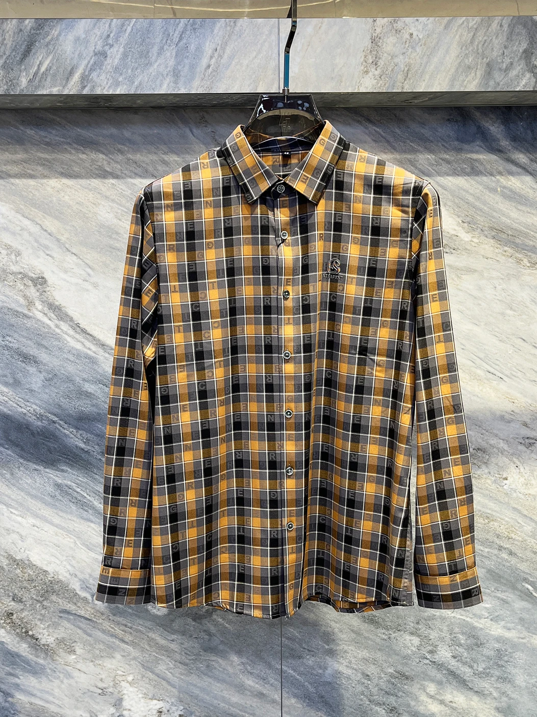 

Autumn 2025 Men's Casual Long Sve irt Comfortable Plaid Print Versatile Busin Sle Polyester Blend Youth Faion Top