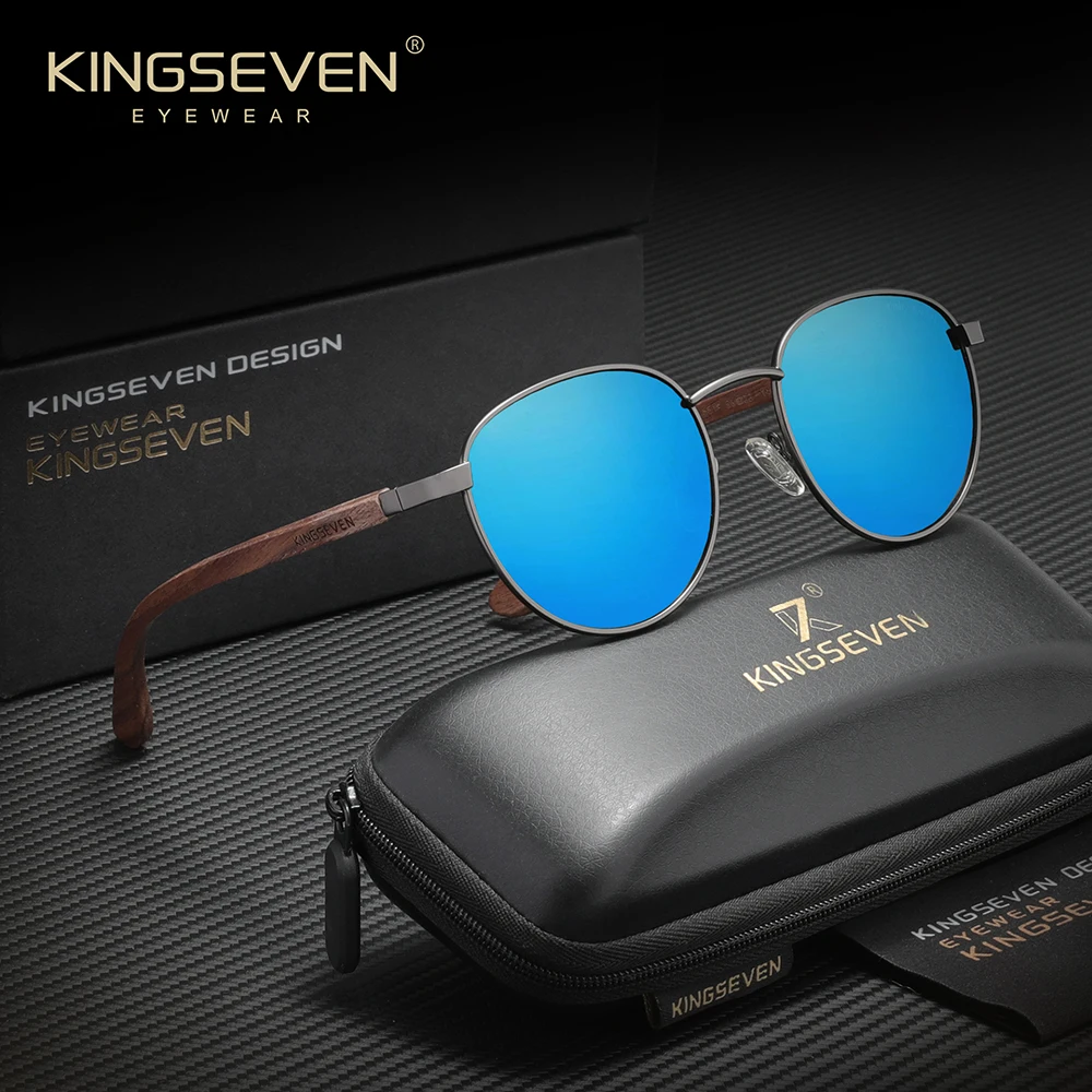KINGSEVEN 2026 Retro Black Walnut Wood Men's Sunglasses Women Polarized Sun Glasses Male UV400 Driving