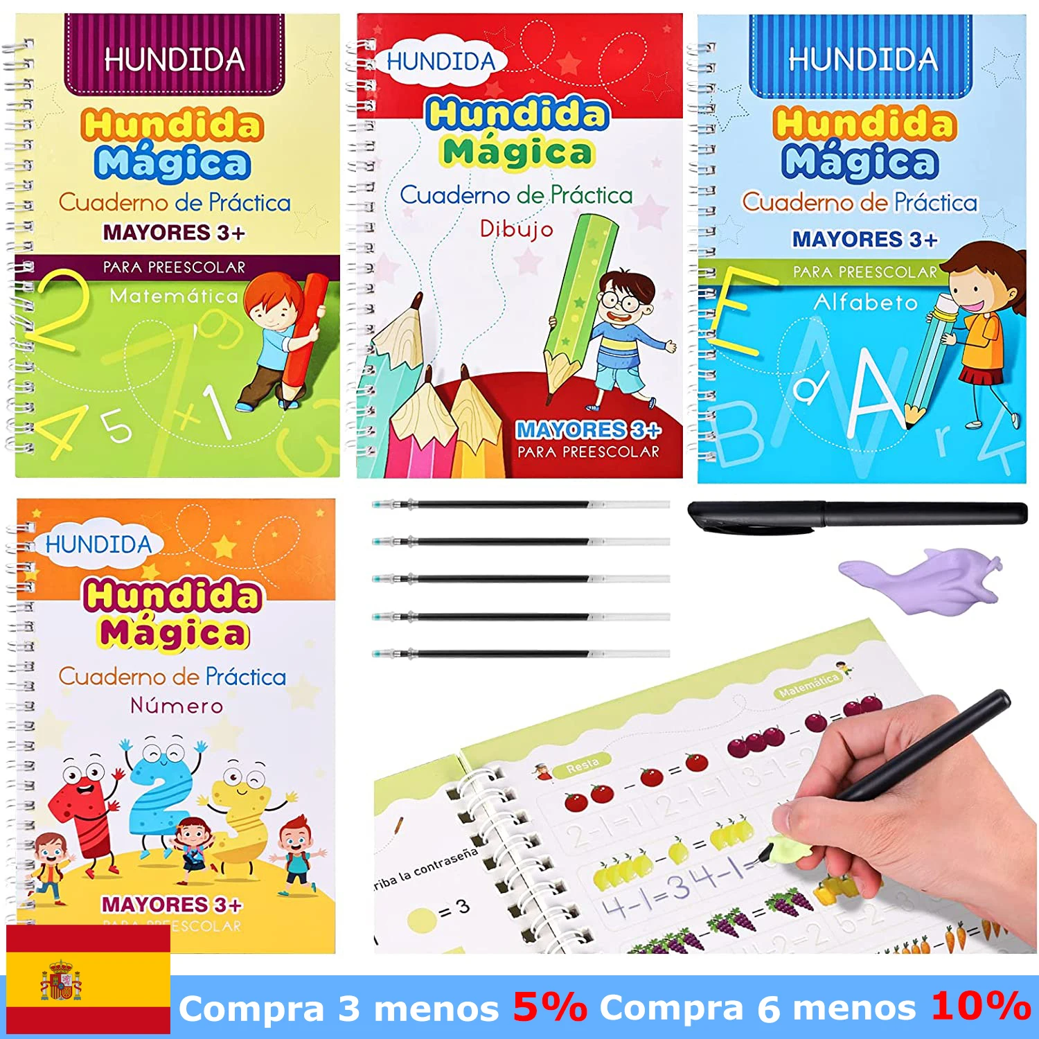 Imagem -02 - Espanhol Inglês Francês Montessori Copybook 3d Caligrafia Reutilizável Sank Livro Mágico Caderno Caligrafia Escrita Presente